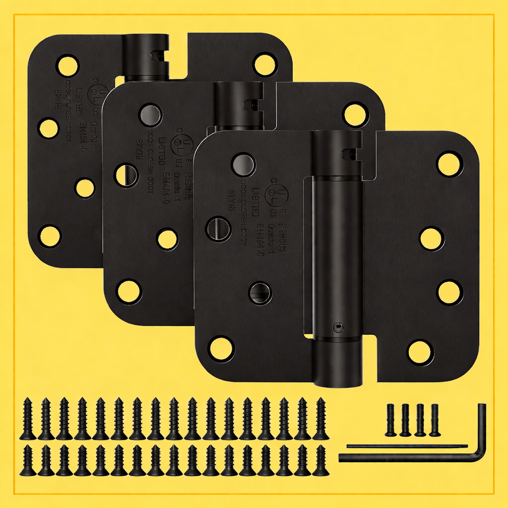 Self Closing Door Hinges 4 Inch Spring Hinge, 5/8" Radius Corners, Auto Close, Heavy Duty for Interior & Fire Rated Doors (3 Pcs)