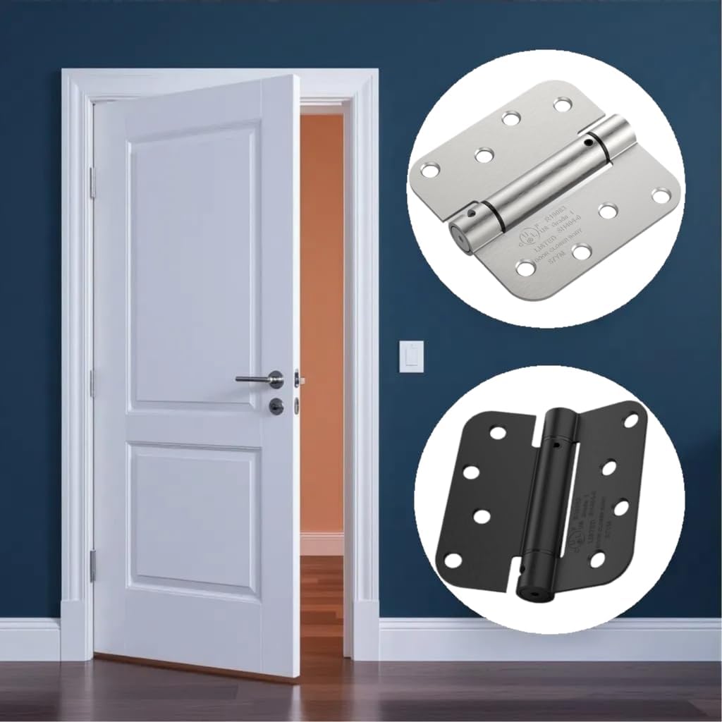Self Closing Door Hinges 4 Inch Spring Hinge, 5/8" Radius Corners, Auto Close, Heavy Duty for Interior & Fire Rated Doors  (2 Pcs)