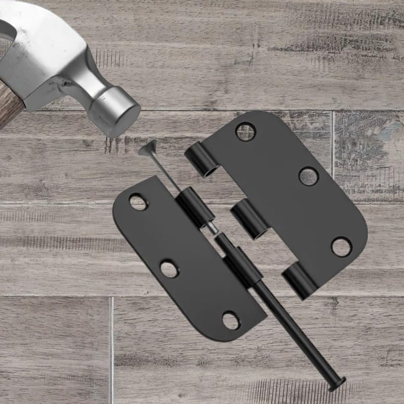 Door Hinges 3.5 Inch Rounded Matte Black 5/8" Radius Interior Flat Iron Bifold Residential Standard Bedroom Indoor Hardware  (2 Pcs)