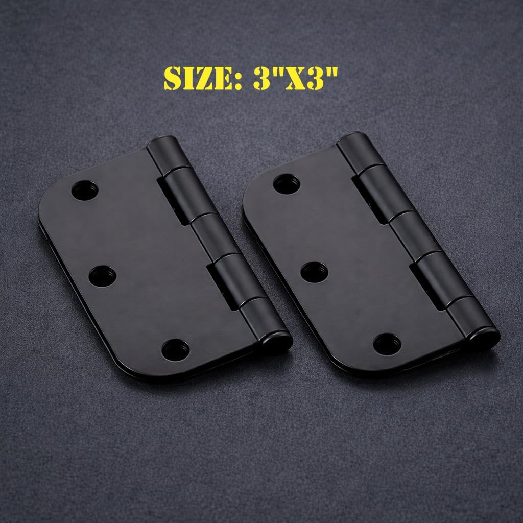 Door Hinges 3 Inch Rounded Matte Black 5/8" Radius Interior Flat Iron Bifold Residential Standard Bedroom Indoor Hardware  (2 Pcs)