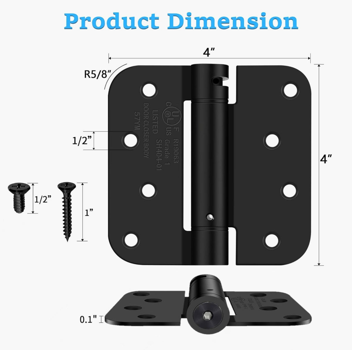 Self Closing Door Hinges 4 Inch Spring Hinge, 5/8" Radius Corners, Auto Close, Heavy Duty for Interior & Fire Rated Doors (2 Pcs)