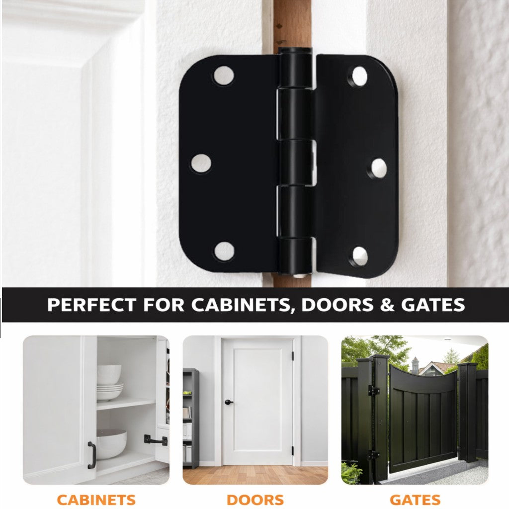 Door Hinges 3.5 Inch Rounded Matte Black 5/8" Radius Interior Flat Iron Bifold Residential Standard Bedroom Indoor Hardware  (2 Pcs)