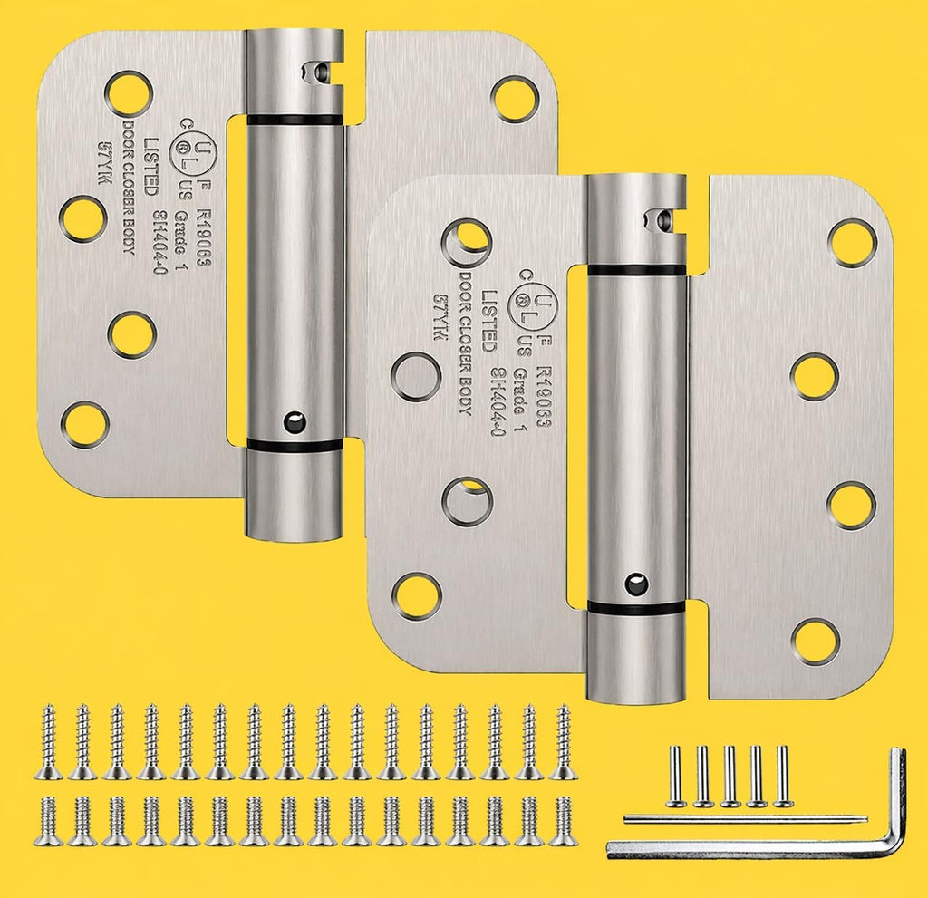 Self Closing Door Hinges 4 Inch Spring Hinge, 5/8" Radius Corners, Auto Close, Heavy Duty for Interior & Fire Rated Doors  (2 Pcs)