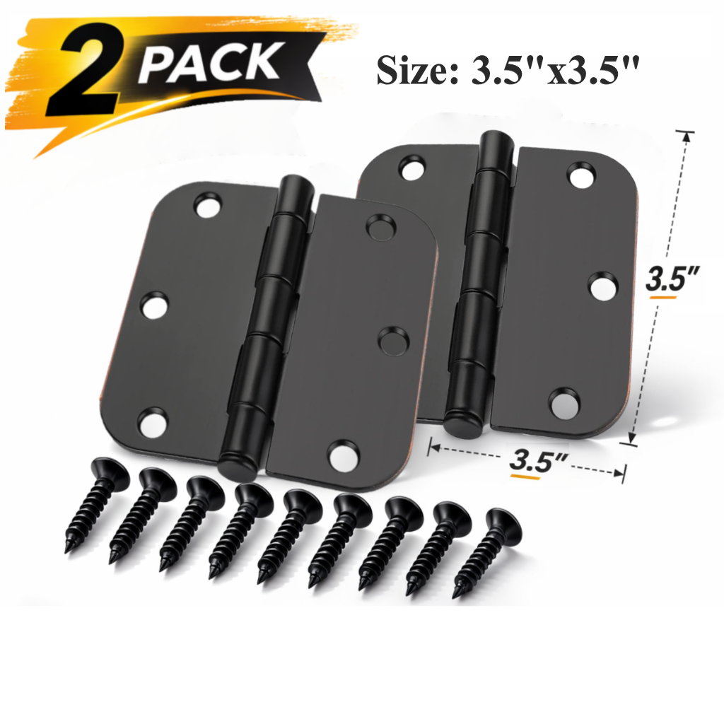 Door Hinges 3.5 Inch Rounded Matte Black 5/8" Radius Interior Flat Iron Bifold Residential Standard Bedroom Indoor Hardware  (2 Pcs)