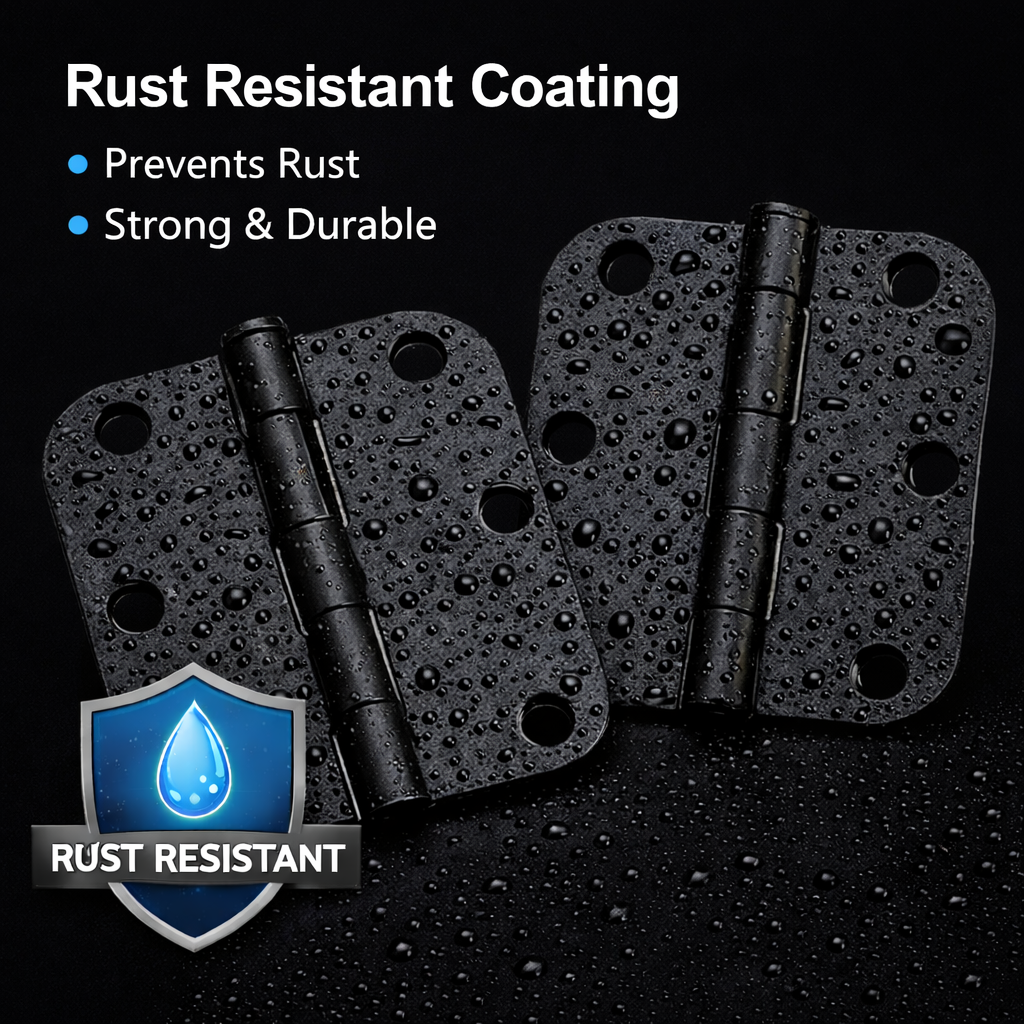 Door Hinges 3.5 Inch Rounded Matte Black 5/8" Radius Interior Flat Iron Bifold Residential Standard Bedroom Indoor Hardware  (2 Pcs)