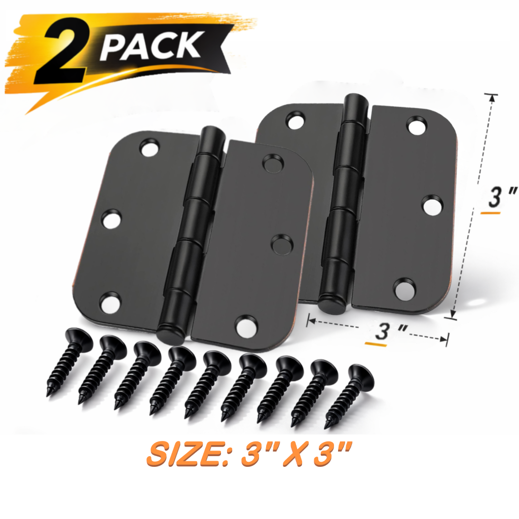Door Hinges 3 Inch Rounded Matte Black 5/8" Radius Interior Flat Iron Bifold Residential Standard Bedroom Indoor Hardware  (2 Pcs)