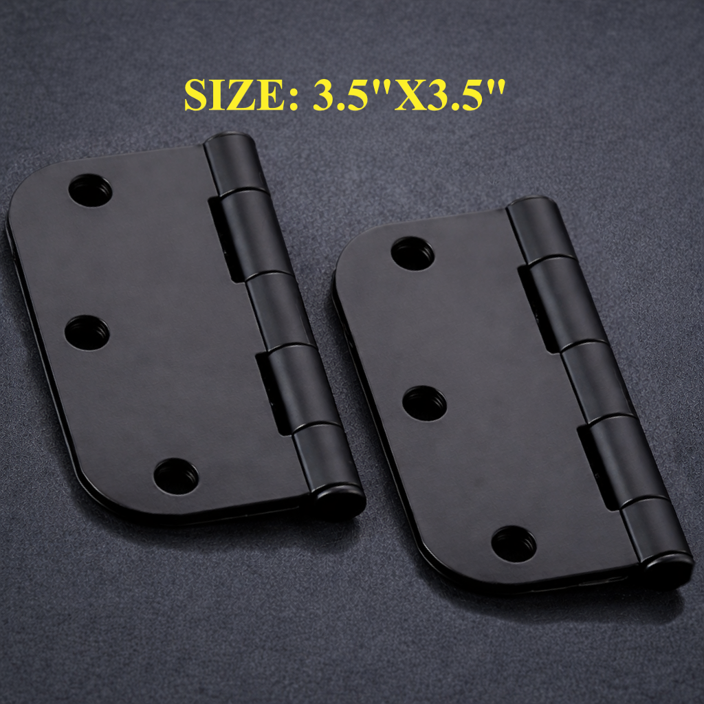 Door Hinges 3.5 Inch Rounded Matte Black 5/8" Radius Interior Flat Iron Bifold Residential Standard Bedroom Indoor Hardware  (2 Pcs)
