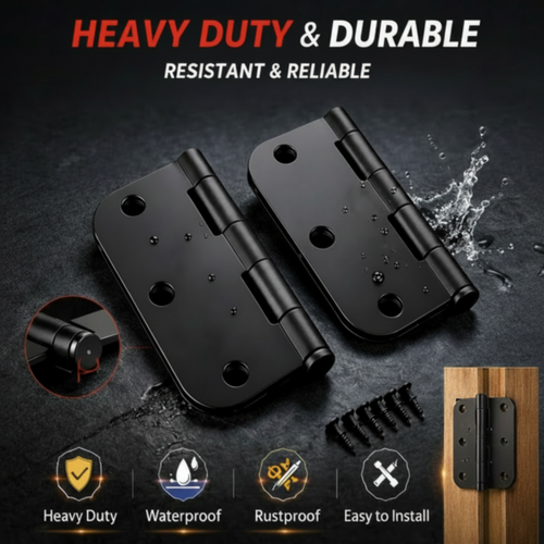 Door Hinges 3 Inch Rounded Matte Black 5/8" Radius Interior Flat Iron Bifold Residential Standard Bedroom Indoor Hardware  (2 Pcs)